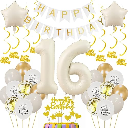 16 Geburtstag Deko Mädchen 16. Geburtstagsdeko Beige Gold Ballon 16 Geburtstag Deko Junge Beige 16 Luftballon Geburtstagsdeko Mädchen Junge 16 Jahr Geburtstagdeko Beige Luftballon 16. Geburtstag von Oumezon