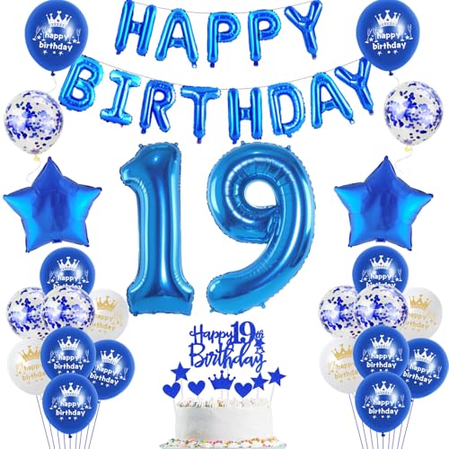 19 Jahr Geburtstagsdeko Junge, Luftballon 19. Geburtstag Blau, 19 Geburtstag Dekoration Blau, 19 Jahr Dekoration Blau, 19. Geburtstag Deko für Mädchen Jungen, Geburtstag Deko Junge 19 Jahr von Oumezon