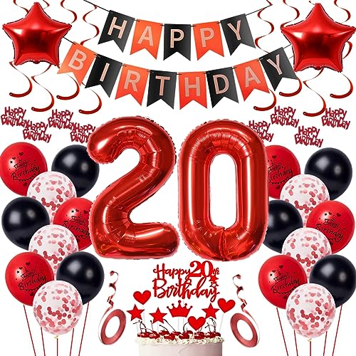 20 Geburtstag Deko Frauen Geburtstagsdeko 20 Männer Rot Schwarz Deko 20 Geburtstag Luftballon Zahlen 20 Rot 20 Geburtstags ballon für Männer Frauen Party Rot Luftballon 20 Jahr Geburtstagdeko von Oumezon