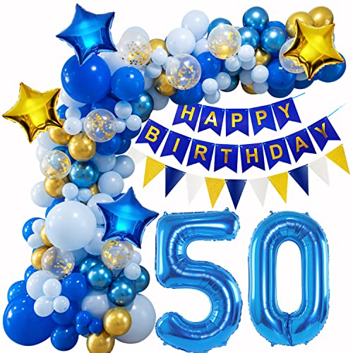 50 Geburtstag Deko Mann Frauen Deko 50 Geburtstag Männer Blau Geburtstagsdeko 50 Luftballon 50 Jahr Geburtstagdeko 50. Luftballon Girlande Blau Ballon Girlande für Frauen Mann 50. Geburtstag von Oumezon