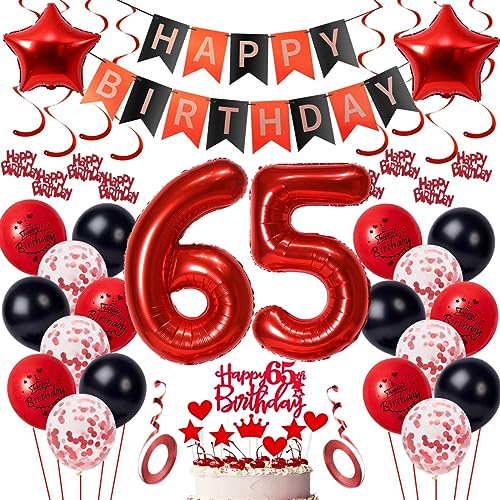 65 Geburtstag Deko Frauen Geburtstagsdeko 65 Männer Rot Schwarz Deko 65 Geburtstag Luftballon Zahlen 65 Rot 65 Geburtstags ballon für Männer Frauen Party Rot Luftballon 65 Jahr Geburtstagdeko von Oumezon