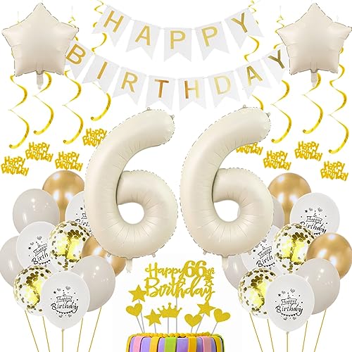 66. Geburtstag Deko Für Frauen Und Männer - Beige Gold Ballon Luftballon Set - Geburtstagsdeko Für 66 Jahre von Oumezon