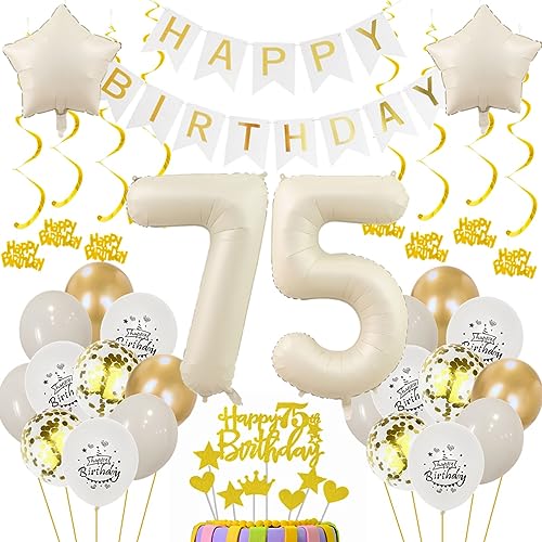75. Geburtstag Deko für Frauen und Männer - Beige Gold Ballon Set - Luftballon Geburtstagsdeko für 75 Jahre 75. Geburtstag Deko für Frauen und Männer - Beige Gold Ballon Set - Luftballon Geburtstagsdeko für 75 Jahre von Oumezon