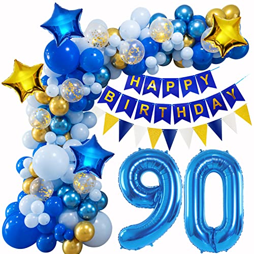 90 Geburtstag Deko Mann Frauen Deko 90 Geburtstag Männer Blau Geburtstagsdeko 90 Luftballon 90 Jahr Geburtstagdeko 90. Luftballon Girlande Blau Ballon Girlande für Frauen Mann 90. Geburtstag von Oumezon