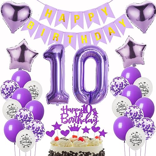 Deko 10. Geburtstag Mädchen - Luftballons, Folienballon und Tortendeko in Lila für Geburtstagsdeko Deko 10. Geburtstag Mädchen - Luftballons, Folienballon und Tortendeko in Lila für Geburtstagsdeko von Oumezon
