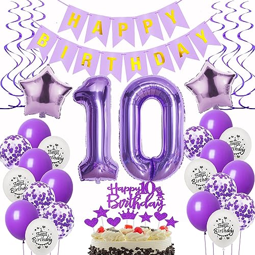 Deko 10. Geburtstag mädchen Lila,Geburtstagsdeko 10 jahre mädchen Luftballons 10 Geburtstag dekoration lila,Folienballon 10 Geburtstag deko mädchen Violett Tortendeko 10 Geburtstag Mädchen deko von Oumezon