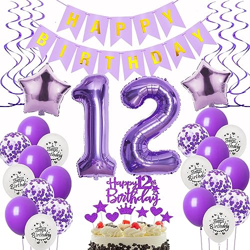Oumezon Deko 12. Geburtstag mädchen Lila, Geburtstagsdeko 12 jahre Luftballons dekoration, Folienballon Violett Tortendeko Oumezon Deko 12. Geburtstag mädchen Lila, Geburtstagsdeko 12 jahre Luftballons dekoration, Folienballon Violett Tortendeko von Oumezon