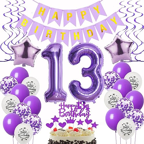 Deko 13. Geburtstag Mädchen - Luftballons, Folienballon, Tortendeko in Lila und Violett von Oumezon