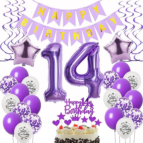 Deko 14. Geburtstag Mädchen Lila - Luftballons, Folienballon, Tortendeko Violett für Mädchen Deko 14. Geburtstag Mädchen Lila - Luftballons, Folienballon, Tortendeko Violett für Mädchen von Oumezon