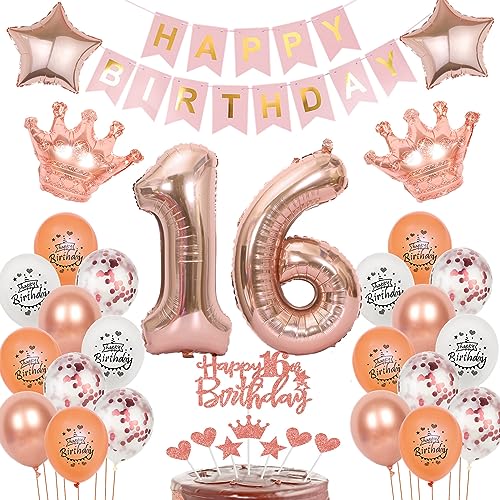 Deko 16. Geburtstag Mädchen Tortendeko 16 Geburtstag Mädchen Deko luftballon 16. Geburtstag deko Mädchen Rosegold geburtstagsdeko 16 jahre dekoration Mädchen ballon 16. geburtstag mädchen rosegold von Oumezon