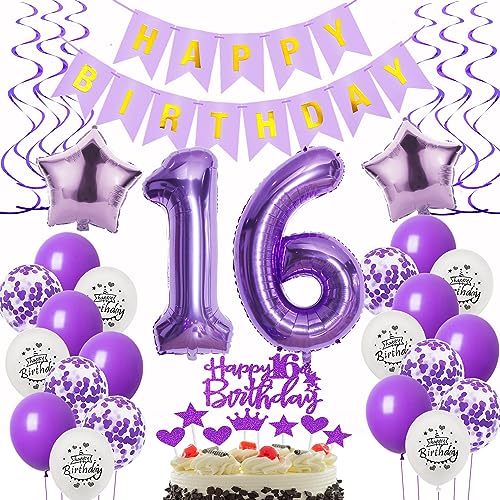 Deko 16. Geburtstag Mädchen - Luftballons, Folienballon, Tortendeko in Lila und Violett für Mädchen von Oumezon