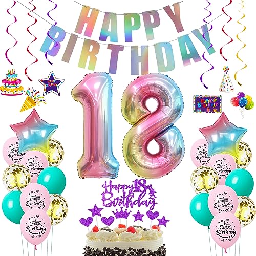 Deko 18. Geburtstag mädchen bunt,Geburtstagsdeko 18 jahre mädchen Rosa Luftballons 18 Geburtstag dekoration Regenbogen,Folienballon 18 Geburtstag deko mädchen Rosa Tortendeko 18 Geburtstag lila Deko 18. Geburtstag mädchen bunt,Geburtstagsdeko 18 jahre mädchen Rosa Luftballons 18 Geburtstag dekoration Regenbogen,Folienballon 18 Geburtstag deko mädchen Rosa Tortendeko 18 Geburtstag lila von Oumezon