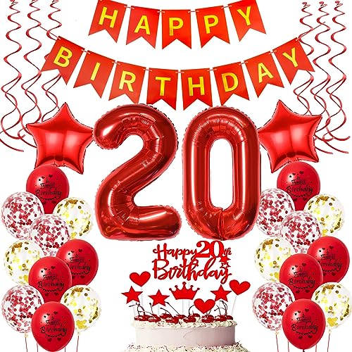 Deko 20. Geburtstag frauen Rot,Geburtstagsdeko 20 jahre frauen Luftballons 20 Geburtstag dekoration Rot,Folienballon 20 Geburtstag deko frauen Rot Tortendeko 20 Geburtstag frau deko rot von Oumezon