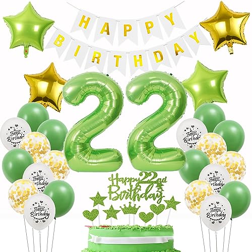 Deko 22. Geburtstag Mann Frauen Grün Gold - Luftballons, Dekoration, Tortendeko für 22 Jahre Frau und Männer von Oumezon