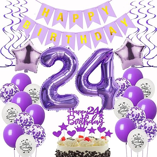 Deko 24. Geburtstag Frauen Lila - Luftballons, Folienballon, Tortendeko Violett für 24 Jahre von Oumezon