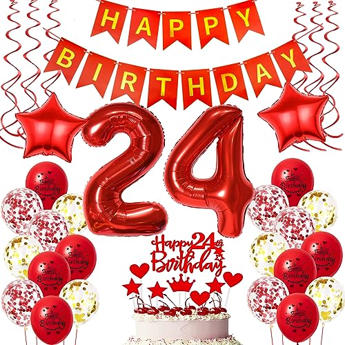Deko 24. Geburtstag frauen Rot,Geburtstagsdeko 24 jahre frauen Luftballons 24 Geburtstag dekoration Rot,Folienballon 24 Geburtstag deko frauen Rot Tortendeko 24 Geburtstag frau deko rot von Oumezon