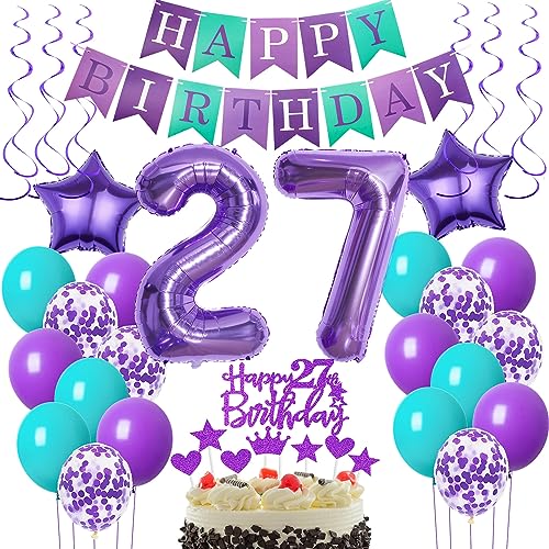 Deko 27. Geburtstag Frau - Luftballons Lila, Dekoration für 27 Jahre, Tortendeko und Luftballon Set Deko 27. Geburtstag Frau - Luftballons Lila, Dekoration für 27 Jahre, Tortendeko und Luftballon Set von Oumezon