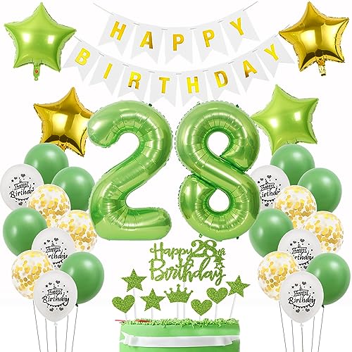 Deko 28. Geburtstag Mann Frauen Grün gold,Geburtstagsdeko 28 jahre Frau Grün Luftballons 28 Geburtstag Männer dekoration Grün,ballon 28. Geburtstag deko Frauen Grün Tortendeko 28 Geburtstag Frau von Oumezon