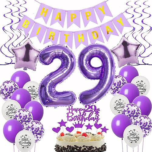 Oumezon Deko 29. Geburtstag frauen Lila,Geburtstagsdeko 29 jahre frauen Luftballons 29 Geburtstag dekoration lila,Folienballon 29 Geburtstag deko frauen Violett Tortendeko 29 Geburtstag frau deko von Oumezon