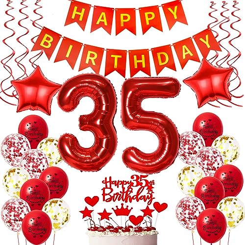 Deko 35. Geburtstag frauen Rot ,Geburtstagsdeko 35 jahre frauen Luftballons 35 Geburtstag dekoration Rot,Folienballon 35 Geburtstag deko frauen Rot Tortendeko 35 Geburtstag frau deko rot von Oumezon