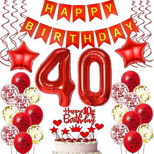Deko 40. Geburtstag frauen Rot,Geburtstagsdeko 40 jahre frauen Luftballons 40 Geburtstag dekoration Rot,Folienballon 40 Geburtstag deko frauen Rot Tortendeko 40 Geburtstag frau deko rot von Oumezon