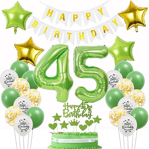 Deko 45. Geburtstag Mann Frauen Grün Gold - Luftballons, Dekoration, Tortendeko für 45 Jahre Frau und Männer von Oumezon