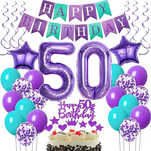 Deko 50. Geburtstag Frau - Luftballons Lila, Dekoration für 50 Jahre, Tortendeko und Luftballon Set Deko 50. Geburtstag Frau - Luftballons Lila, Dekoration für 50 Jahre, Tortendeko und Luftballon Set von Oumezon