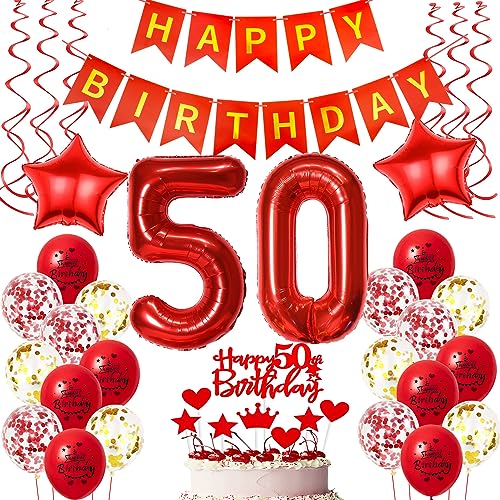 Deko 50. Geburtstag frauen Rot ,Geburtstagsdeko 50 jahre frauen Luftballons 50 Geburtstag dekoration Rot,Folienballon 50 Geburtstag deko frauen Rot Tortendeko 50 Geburtstag frau deko rot von Oumezon
