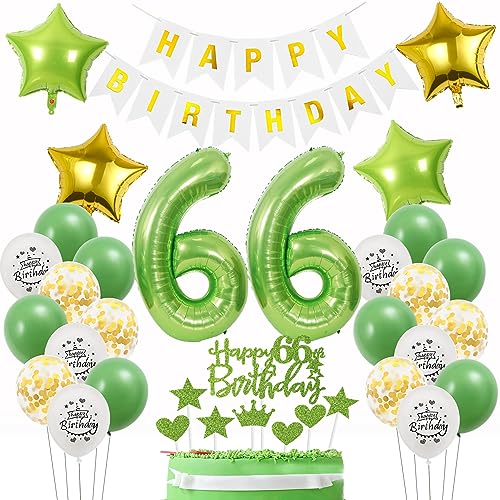 Deko 66. Geburtstag Mann Frauen Gold - Geburtstagsdeko Grün Luftballons Dekoration für Männer und Frauen - Tortendeko Ballon Set von Oumezon
