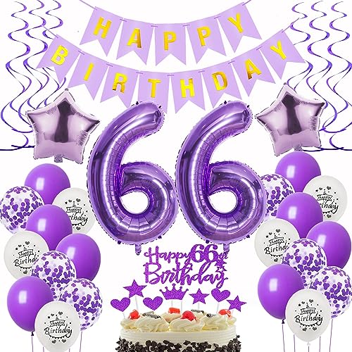 Deko 66. Geburtstag frauen Lila ,Geburtstagsdeko 66 jahre frauen Luftballons 66 Geburtstag dekoration lila,Folienballon 66 Geburtstag deko frauen Violett Tortendeko 66 Geburtstag frau deko von Oumezon