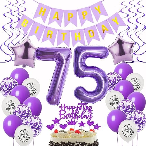 Oumezon Deko 75. Geburtstag frauen Lila,Geburtstagsdeko 75 jahre frauen Luftballons 75 Geburtstag dekoration lila,Folienballon 75 Geburtstag deko frauen Violett Tortendeko 75 Geburtstag frau deko von Oumezon