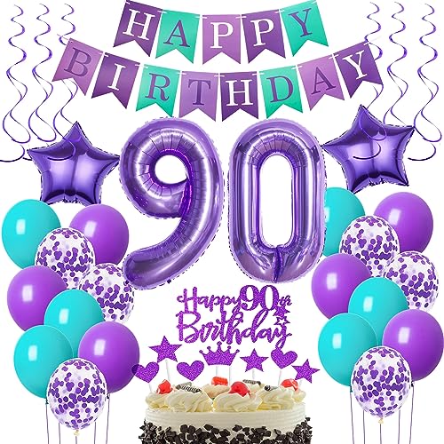 Deko 90. Geburtstag Frau - Luftballons und Dekoration in Lila - Tortendeko und Luftballon für 90 Jahre Feier von Oumezon
