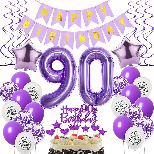 Deko 90. Geburtstag Lila - Luftballons, Folienballon, Tortendeko für Frauen - Violette Dekoration Deko 90. Geburtstag Lila - Luftballons, Folienballon, Tortendeko für Frauen - Violette Dekoration von Oumezon