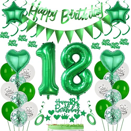 Geburtstagsdeko 18 Jahre Grün - Luftballons und Deko Set für Jungen und Mädchen Geburtstagsdeko 18 Jahre Grün - Luftballons und Deko Set für Jungen und Mädchen von Oumezon