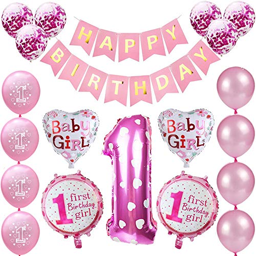 Kindergeburtstag Deko Mädchen 1 Jahr Ballons, 1. Geburtstag Dekorationen für Mädchen,Deko 1 Geburtstag Ballons,erst Geburtstag Deko Mädchen Happy Birthday Banner Luftballons Rosa Konfetti Helium Set Kindergeburtstag Deko Mädchen 1 Jahr Ballons, 1. Geburtstag Dekorationen für Mädchen,Deko 1 Geburtstag Ballons,erst Geburtstag Deko Mädchen Happy Birthday Banner Luftballons Rosa Konfetti Helium Set von Oumezon