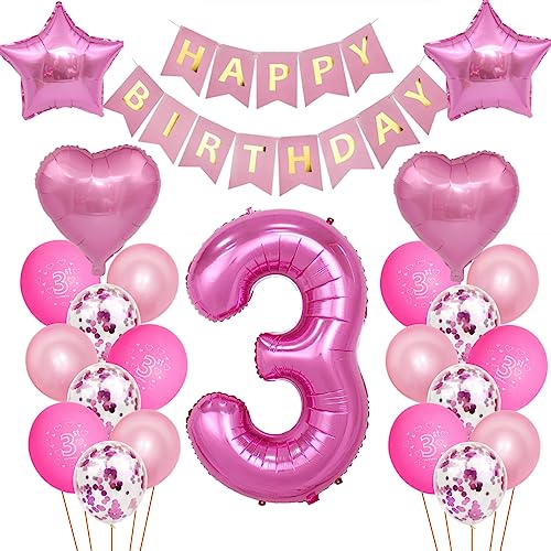 Kindergeburtstag Deko Mädchen 3 Jahr Ballons, 3. Geburtstag Dekorationen für Mädchen,Deko 3 Geburtstag Ballons,3 Geburtstag Deko Mädchen Happy Birthday Banner Luftballons Rosa Konfetti Helium Set Kindergeburtstag Deko Mädchen 3 Jahr Ballons, 3. Geburtstag Dekorationen für Mädchen,Deko 3 Geburtstag Ballons,3 Geburtstag Deko Mädchen Happy Birthday Banner Luftballons Rosa Konfetti Helium Set von Oumezon
