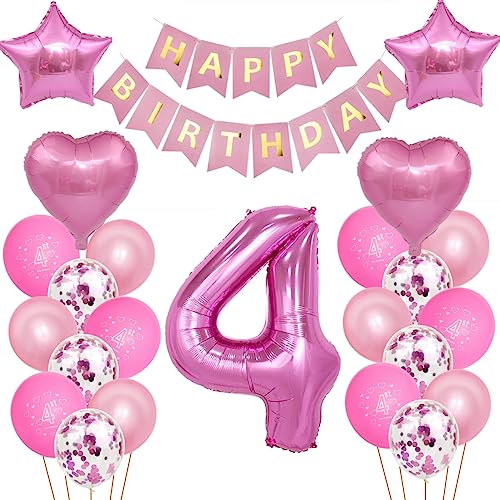 Kindergeburtstag Deko Mädchen 4 Jahr Ballons, 4. Geburtstag Dekorationen für Mädchen,Deko 4 Geburtstag Ballons,4 Geburtstag Deko Mädchen Happy Birthday Banner Luftballons Rosa Konfetti Helium Set Kindergeburtstag Deko Mädchen 4 Jahr Ballons, 4. Geburtstag Dekorationen für Mädchen,Deko 4 Geburtstag Ballons,4 Geburtstag Deko Mädchen Happy Birthday Banner Luftballons Rosa Konfetti Helium Set von Oumezon