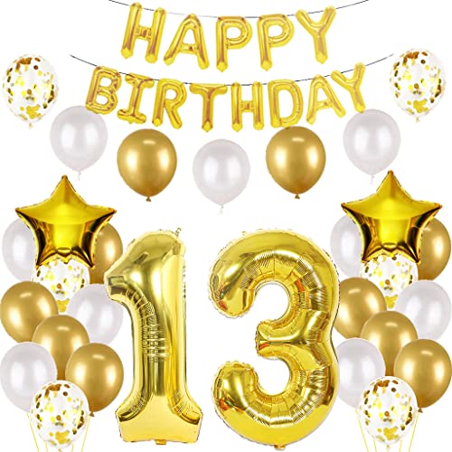 Luftballon 13. Geburtstag Deko Junge Gold - Folienballon Happy Birthday 13th Dekoration für Mädchen (13 Jahre) von Oumezon