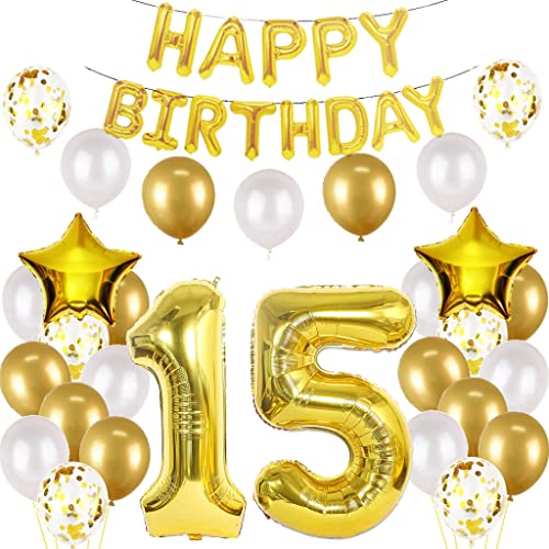 Luftballon 15. Geburtstag deko junge gold Folienballon 15 jahre Geburtstag dekoration gold Happy Birthday 15th deko 15 Geburtstag deko junge Geburtstagsdeko 15 Jahre Geburtstag Deko junge Mädchen(15) von Oumezon