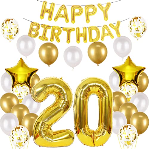 Luftballon 20. Geburtstag Deko Gold - Folienballon Happy Birthday 20th für Mann und Frau (20 Jahre) von Oumezon