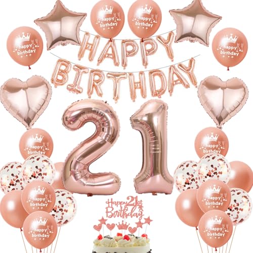 Luftballon 21. Geburtstag deko frau Rosegold Folienballon 21 jahre Geburtstag dekoration frauen Happy Birthday 21 Geburtstag deko frauen RoseGold Geburtstagsdeko 21 Jahre Geburtstag Deko frau(21) von Oumezon