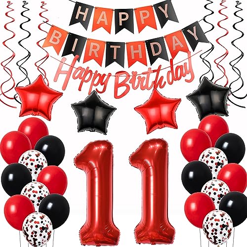 Luftballons 11. Geburtstag Deko Mädchen Rot Schwarz, Geburtstagsdeko 11 jahre Mädchen happy birthday 11 Mädchen dekoration Rot deko 11. Geburtstag Mädchen Schwarz ballons 11 Geburtstag Mädchen von Oumezon