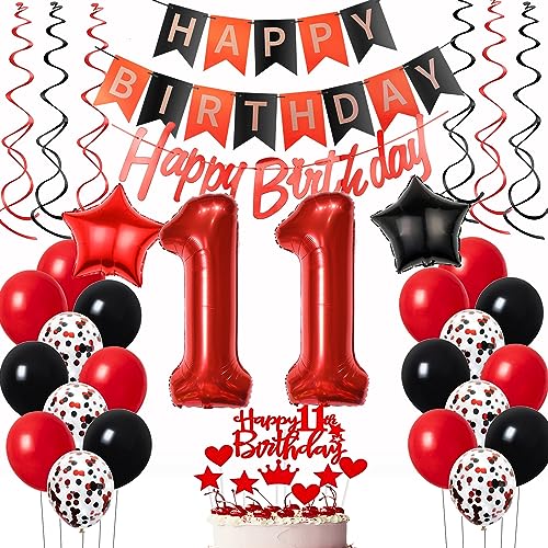 Luftballons 11. Geburtstag Mädchen Rot Schwarz Dekoration, Ballon Deko Tortendeko 11 Jahre Geburtstagsdeko Luftballon Luftballons 11. Geburtstag Mädchen Rot Schwarz Dekoration, Ballon Deko Tortendeko 11 Jahre Geburtstagsdeko Luftballon von Oumezon
