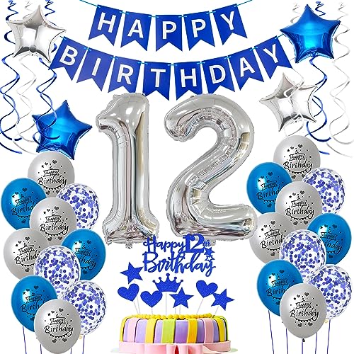 Luftballons 12. Geburtstag Junge Deko Blau - Dekoration Set Mit Ballons und Tortendeko für 12 Jahre Luftballons 12. Geburtstag Junge Deko Blau - Dekoration Set Mit Ballons und Tortendeko für 12 Jahre von Oumezon