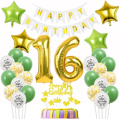 Luftballons 16 Geburtstag Junge Mädchen deko Gold Grün, Geburtstagsdeko 16 Jahre Junge Dekoration Grün,deko 16. Geburtstag Junge Gold, Tortendeko 16 Geburtstag Mädchen Junge Ballon 16 Gold Grün Luftballons 16 Geburtstag Junge Mädchen deko Gold Grün, Geburtstagsdeko 16 Jahre Junge Dekoration Grün,deko 16. Geburtstag Junge Gold, Tortendeko 16 Geburtstag Mädchen Junge Ballon 16 Gold Grün von Oumezon