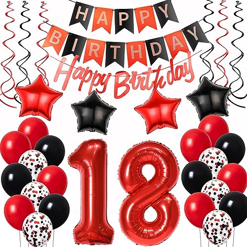 Luftballons 18. Geburtstag Deko Mädchen Rot Schwarz, Geburtstagsdeko 18 jahre Mädchen happy birthday 18 Mädchen dekoration Rot deko 18. Geburtstag Mädchen Schwarz ballons 18 Geburtstag Mädchen von Oumezon