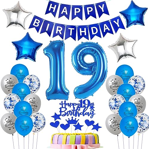 Luftballons 19 Geburtstag Junge deko blau, Geburtstagsdeko 19 Jahre Junge Dekoration, Ballon 19. Geburtstag Junge blau, Deko 19. Geburtstag Luftballons,Tortendeko 19. Geburtstag Junge kuchen deko von Oumezon