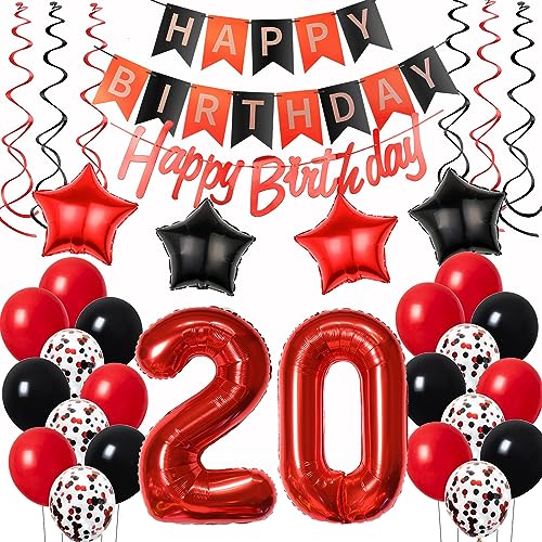 Luftballons 20. Geburtstag Deko Rot Schwarz - Happy Birthday Dekoration für Frauen Mit Ballons von Oumezon