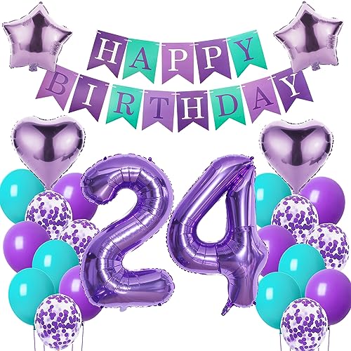Luftballons 24. Geburtstag Frauen Deko Lila - Happy Birthday Dekoration Mit Folienballon Und Ballon von Oumezon