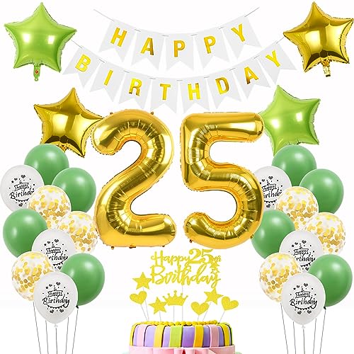 Luftballons 25 Geburtstag Mann Frau deko Gold Grün, Geburtstagsdeko 25 Jahre Mann Dekoration Grün ,deko 25. Geburtstag Männer Gold , Tortendeko 25 Geburtstag Frauen Mann Ballon 25 Gold Grün von Oumezon